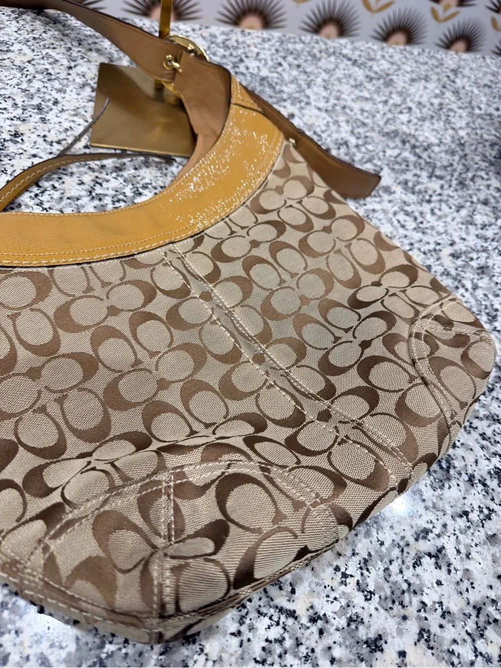 Coach Signature Canvas Shoulder Bag in Brown and Gold